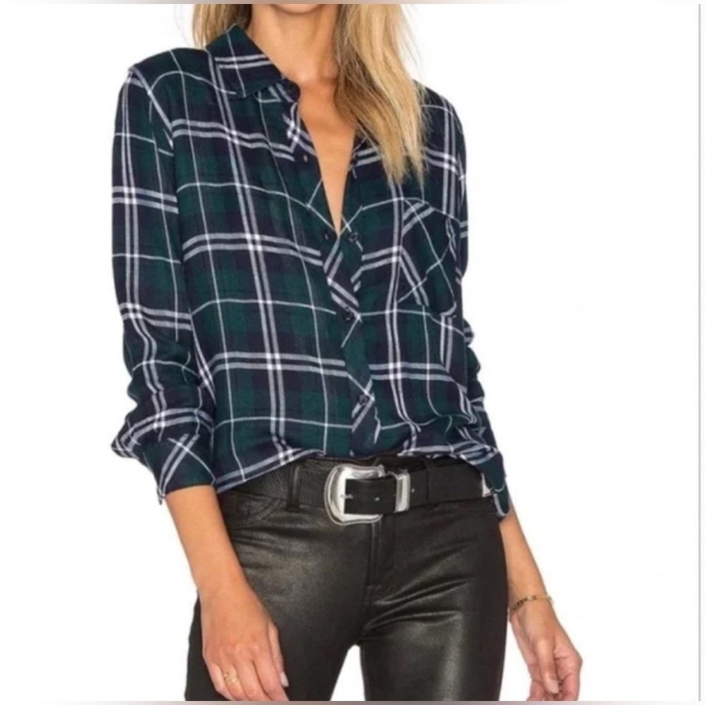 RAILS Hunter Plaid Button Down Shirt XS Forest Navy White EUC